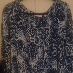 Chico's Navy and White Patterned Blouse